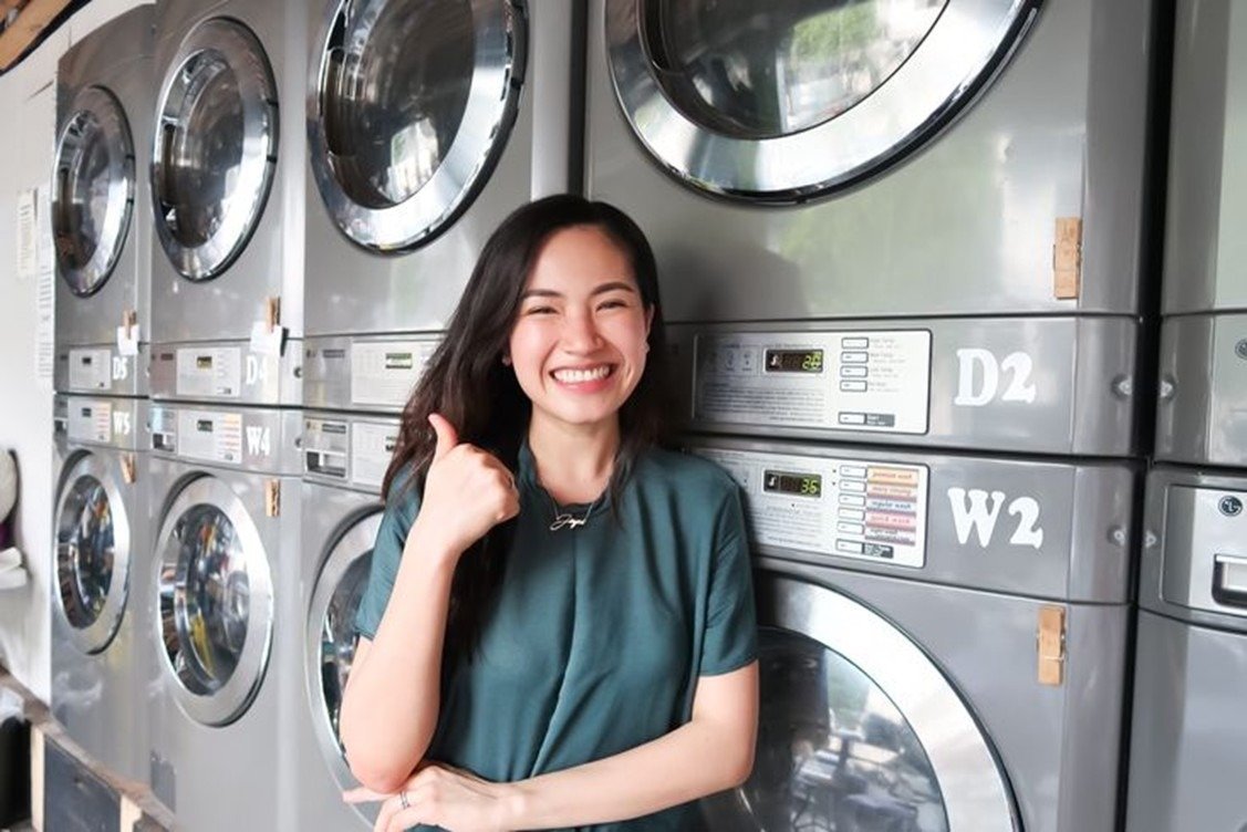 Laundry business owner at a self-service laundromat